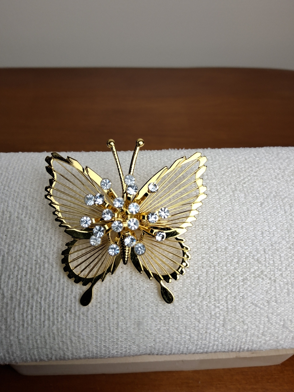 Monet Gold-Tone Butterfly Brooch with Clear Crystals